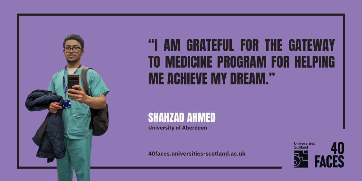 Our students, Erraid, Kirsten and Shahzad are featured in @uni_scot's #40Faces campaign, which celebrates the stories of students who have entered university from a non-traditional route. Read more about their achievements here: abdn.io/Cw