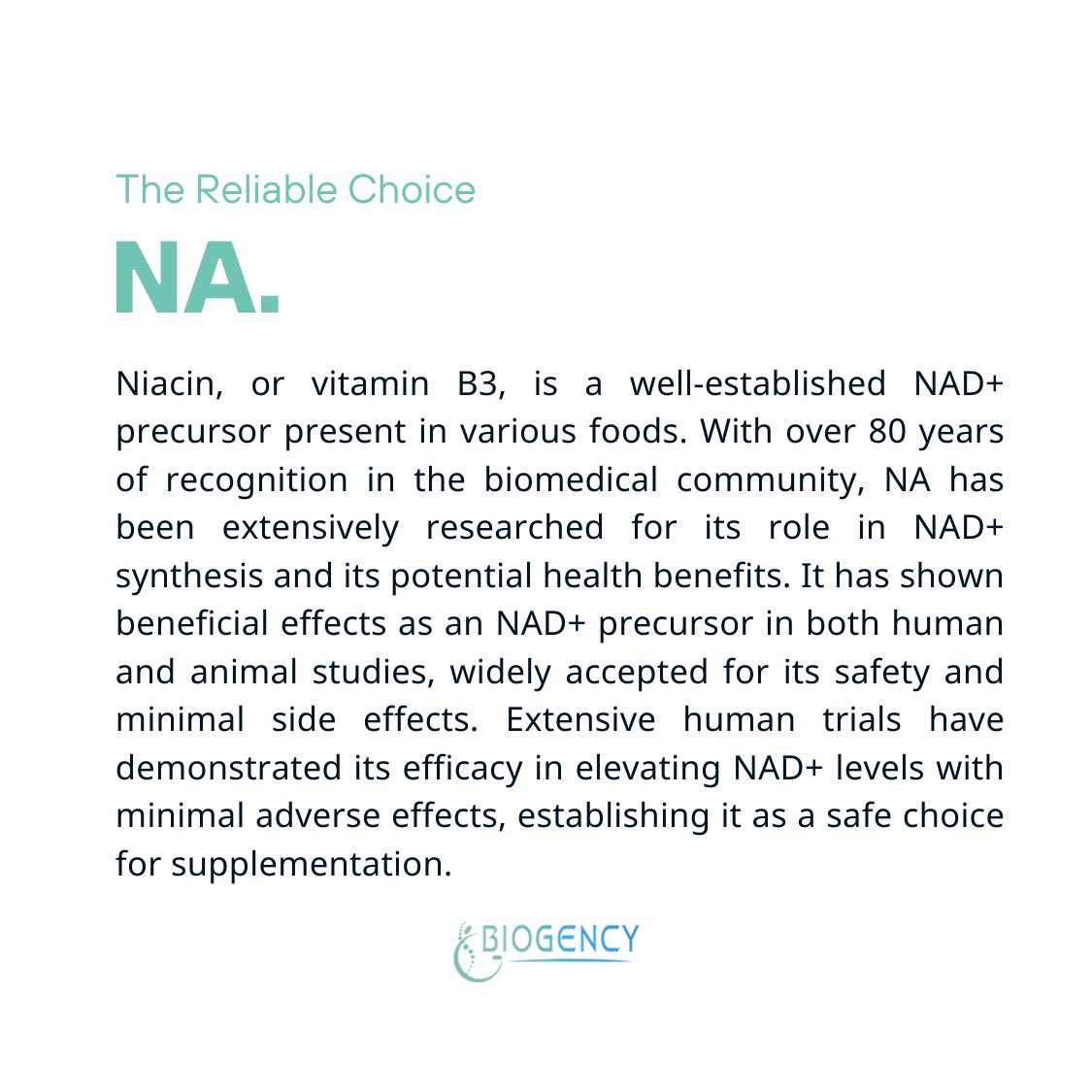 biogency's tweet photo. 🔍 New to NAD+ and unsure which precursor is right for you? You’re not alone! #NAD101 by #biogency guides you through Niacin (NA), Nicotinamide Riboside (NR), and Nicotinamide Mononucleotide (NMN). Get ready to find your perfect match! 💡✨ https://t.co/GQFSRquqNX