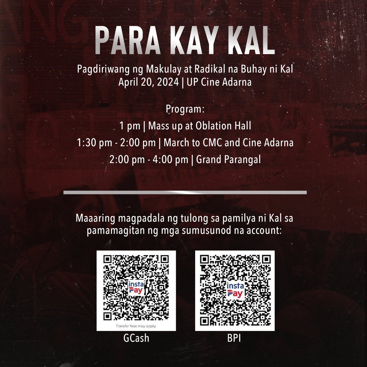 Pinakamataas na pagpupugay kay Kal ‘Ka Rekka’ Peralta! Inaanyayahan ang lahat ng Iskolar ng Bayan na dumalo sa pagdiriwang ng makulay at radikal na buhay ni Kal ngayong April 20, 2024 sa UP Cine Adarna.