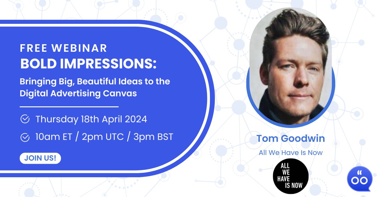 🤩 Today's the day! Come join us for a conversation with @tomfgoodwin - we'll be talking all things creative in the #AI age in #digitalmarketing. Sign up via the link below for free - see you at 2pm UTC!