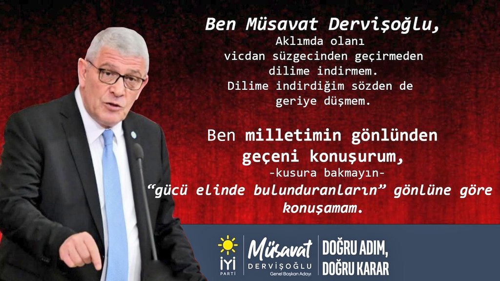 Biz milletimizin gönlünden geçeni konuşuruz...
Eyvallah Reisim!

Müsavat Dervişoğlu
Doğru adım doğru karar
#GüneşYenidenDoğacak