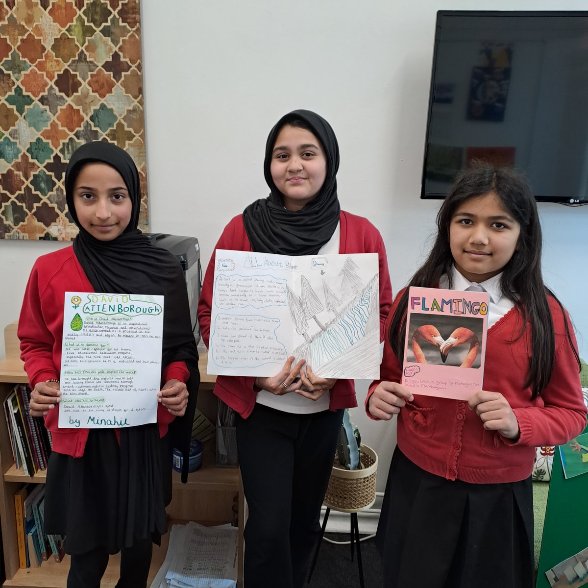 ✨Sharing their incredible flipped homework with Mrs Virdi! Well done girls 🤩👏 #year5 #flippedcurriculumhomework #posters #davidattenbourgh #flamingo #nature #motivation #joy #success #MJS