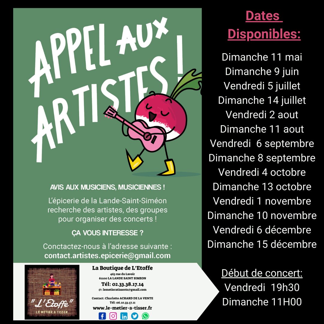 A PARTAGER UN MAXIMUM SVP!

#orne #lalandesaintsimeon #létoffe
#saslemetieratisser #produitslocaux #circuitcourt
#circuitcourts #épicerie #epicerie #epicerielocale #evenement #aperolandais #concert