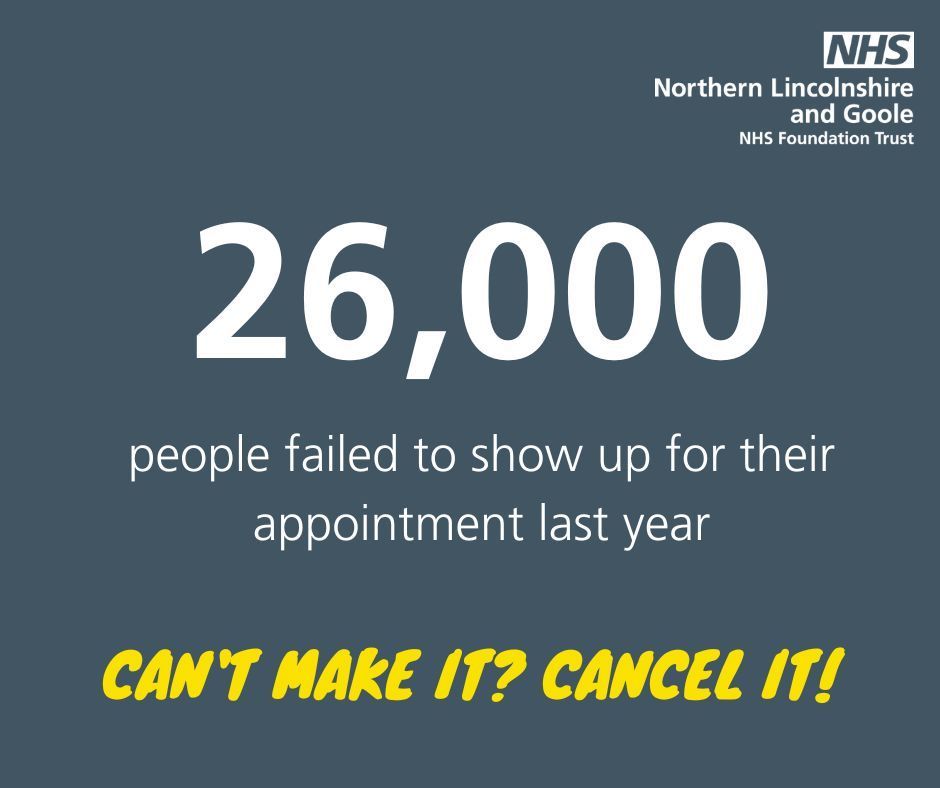 26,000 people missed their appointment with us in 2023. If you can’t make it cancel it so we can offer it to someone else. Rearrange or cancel your appointment on our website: buff.ly/3XoBjib or you can confirm, cancel or rebook your appointment via the patient portal