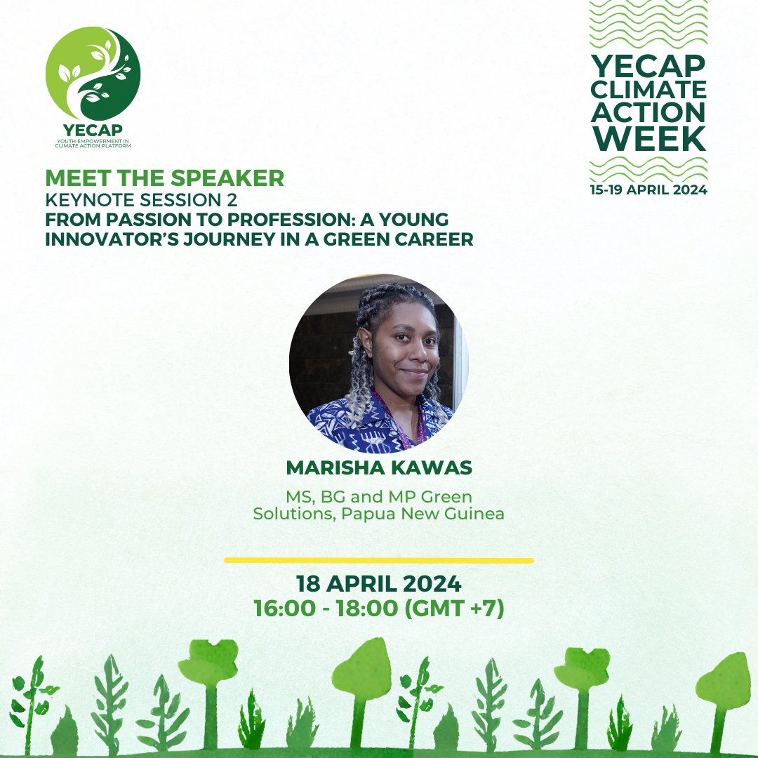 📣 YECAP Climate Action Week DAY 4: #Movers4GreenJobs with a focus on Guidelines for Youth Engaging in Green Career is happening in an hour!

🔗Learn more and join us: tinyurl.com/ycaw24

@ILOAsiaPacific 

#YCAW2024