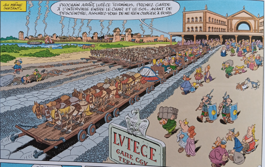 LeJournalix's tweet photo. Une remarque que je me suis faite en lisant #LIrisBlanc : pourquoi les auteurs n'ont-ils pas recréé la gare Montparnassos du Parc Astérix à l'arrivée de Bonnemine et Vicévertus à Lutèce ? https://t.co/UqqdhLjAn6