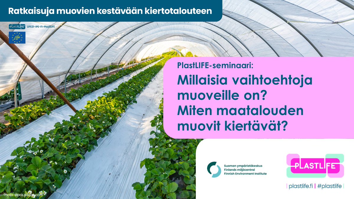 Muovin kiertotalouden vauhdittaja PlastLIFE julkaisee tuloksia muovia korvaavista ratkaisuista ja maatalousmuovista 24.4. klo 13.

materiaalitkiertoon.fi/fi-FI/Ajankoht…

<a href="/Karelia_amk/">Karelia-amk</a>, <a href="/LukeFinland/">Luonnonvarakeskus</a>, <a href="/SuomenBiokierto/">Suomen Biokierto ja Biokaasu ry</a>, P-Karjalan <a href="/Marttaliitto/">Marttaliitto</a>, Muovipoli, Pidä Saaristo Siistinä

#muovitiekartta