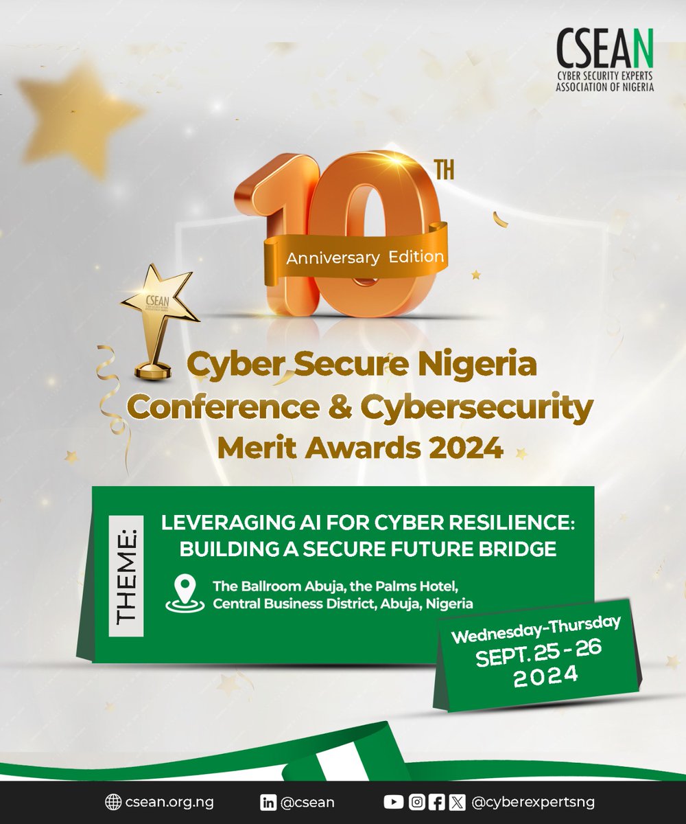 cyberexpertsng's tweet photo. We have an important announcement.

The Cyber Secure Nigeria 2024 conference and Merit Awards 2024 have been postponed. This change in dates will allow us to give you an exciting experience that is worth your time.

#CSN #CyberSecureNG https://t.co/wFiCNB5SgR