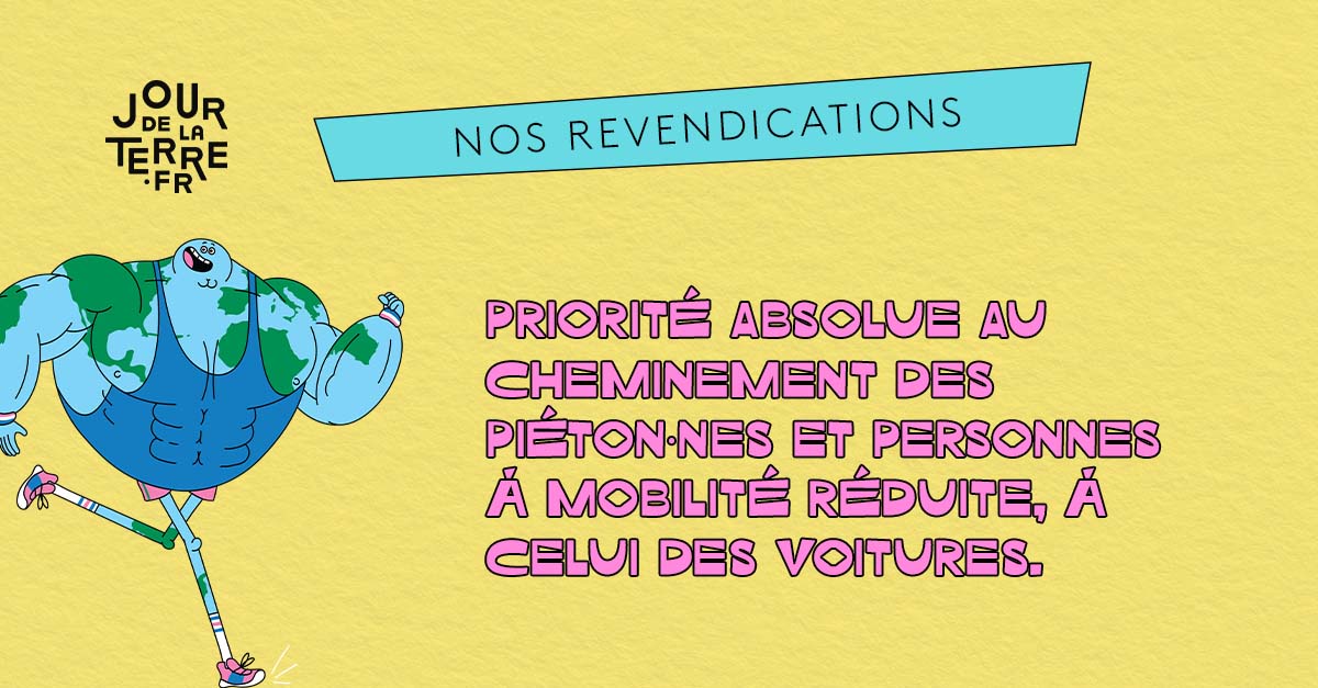 [nos #revendications] Priorité absolue ⚠️ au cheminement des piéton·nes et personnes à mobilité réduite à celui des voitures ! 

Pour découvrir l'intégralité de nos revendications, c'est par ici 👉 jourdelaterre.org/fr/22-avril/ca…