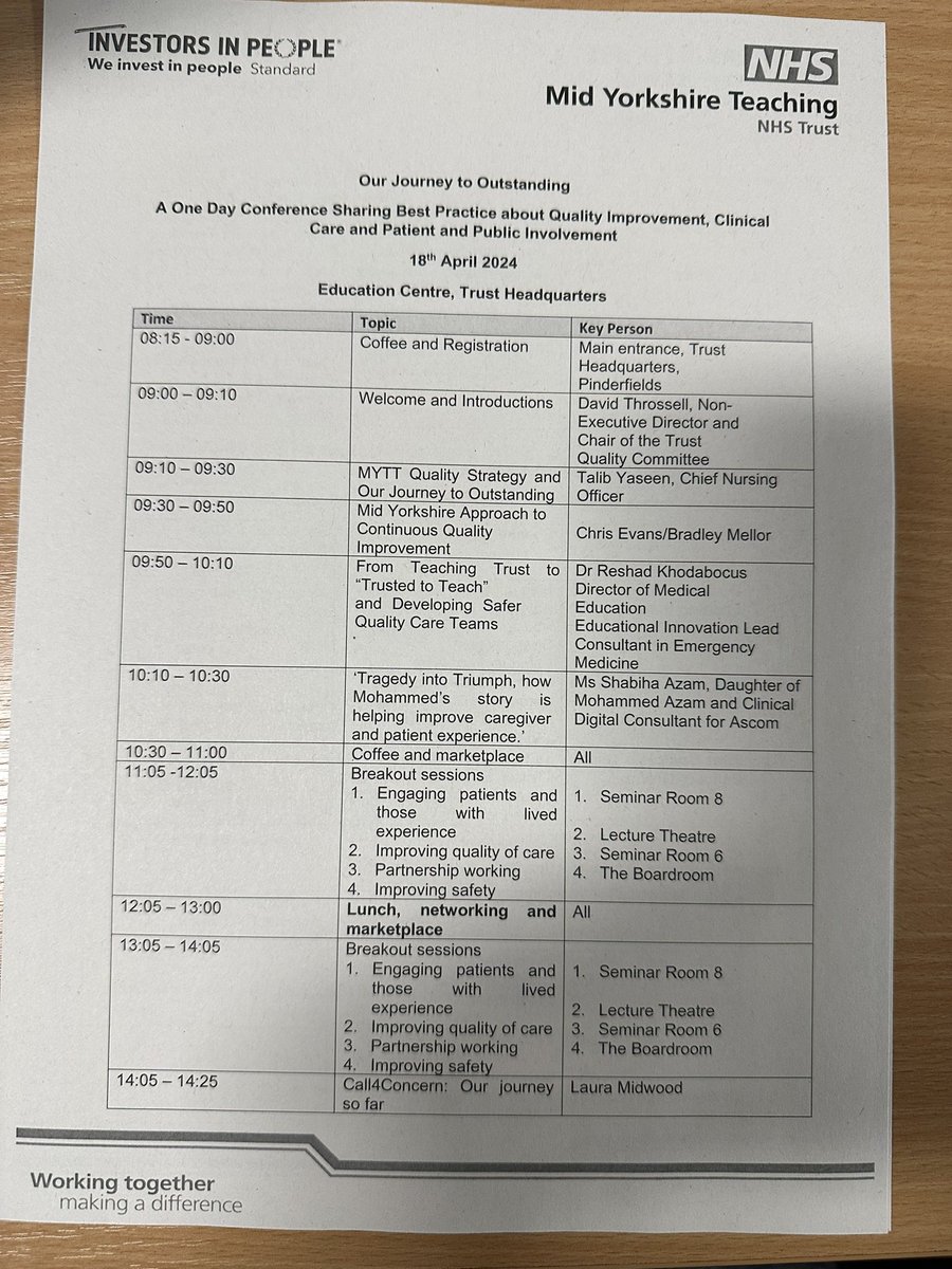 Exciting day @MidYorkshireNHS with our Our Journey to Outstanding Quality Conference. Great to see all our staff putting efforts together to collaborate on continuous quality improvements for our patients.