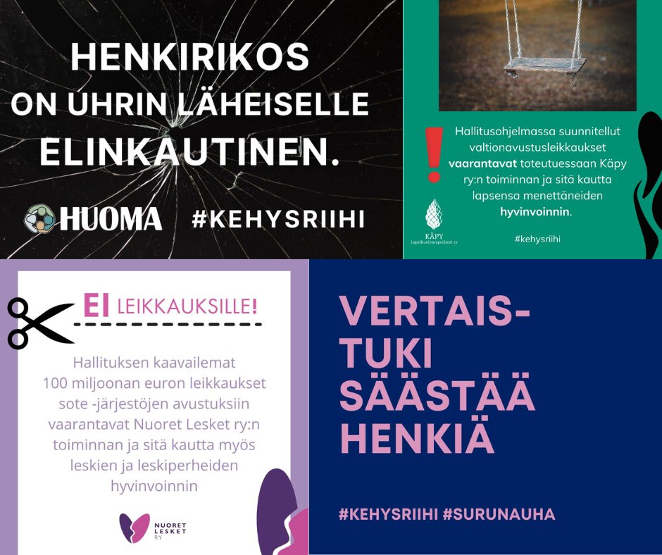 Traumaattisia menetyksiä kokeneiden tuesta leikkaaminen ei ole inhimillisesti eikä taloudellisesti kannattavaa. 
Surujärjestöt ovat huolissaan järjestöjen rahoitukseen suunniteltujen leikkausten vaikutuksista surevien tukeen.
#vertaistuki #suru #kuolema #kriisi #järjestöt