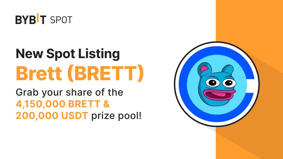 📣 $BRETT is Officially Listed on #BybitSpot with @BasedBrett Stand a chance to grab a share of the 4,150,000 $BRETT & 200,000 $USDT Prize Pool! 🌐 Learn More: i.bybit.com/abpfF3I 📈 Trade Now: i.bybit.com/15abyoBV #TheCryptoArk #BybitListing