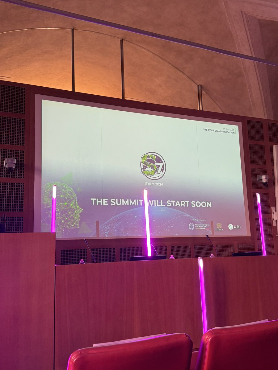 UNI S7
The #G7 of #Standardisation 
18.4.24 - #Rome
#readytostart
<a href="/normeUNI/">UNI</a> 
<a href="/FondazioneCNI/">FondazioneCNI</a> 
<a href="/mitgov_it/">Ministero delle Infrastrutture e dei Trasporti</a> 
<a href="/mimit_gov/">MIMIT</a>