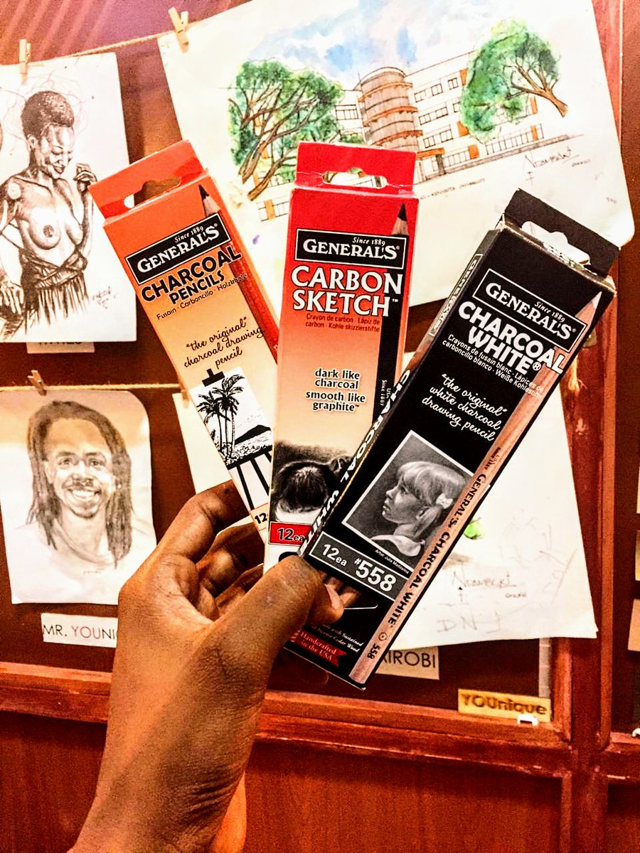 Hi World 🌎, 

General’s charcoal is a smooth, rich, black and white drawing pencil ideal for drawing and sketching 

This pencil enables artists to achieve a wide range of tonal values.

They include;
📌Charcoal pencil
📌White charcoal pencil
📌Carbon pencil.

Available @ 250/=