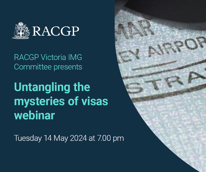 Join RACGP Victorian IMG Committee members and Dr Catherine Sloan and Dr Jenny Huang, alongside migration agent and visa expert Amanda Haylock, for an informative session helping you untangle the mysteries of visas. Register now: bit.ly/49ArmDy