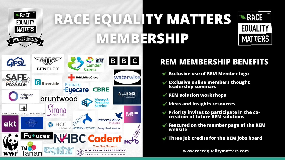 Become a REM Member Exclusive access to networking and collaboration, expertise, insights, branding and solutions support. To find out more visit our website: raceequalitymatters.com/become-a-membe… #RaceEqualityMatters #Membership