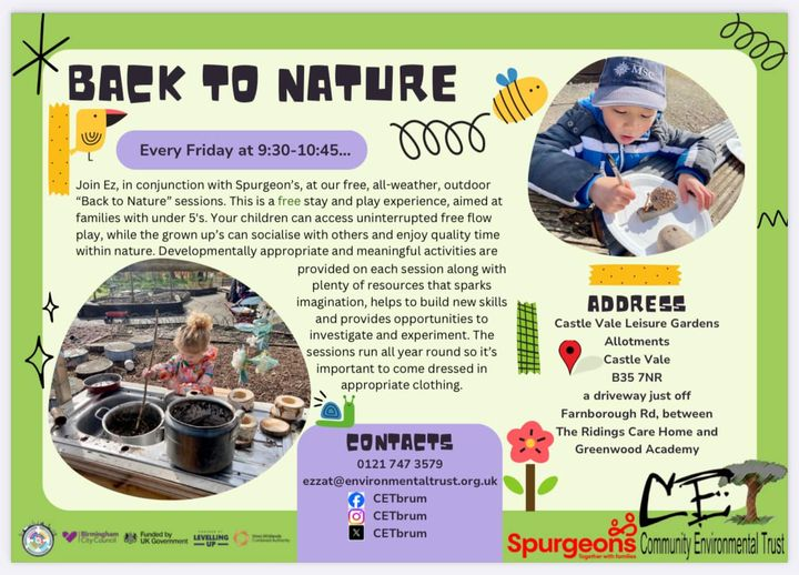 CET has teamed up with @SpurgeonsUK to deliver our ‘Back to Nature’ sessions, every Friday, 9:30-10:45 on the allotments! Come and join us, all sessions are free and are aimed at families with under 5’s, but feel free to bring your older children too. #UKSPF