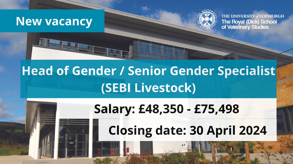 JOB: @SEBI_Livestock are looking to recruit a gender expert to lead the programme’s gender-focused #livestock data and monitoring work. £48,350 - £75,498 More info: edin.ac/3Iutp15 Apply by 30 April