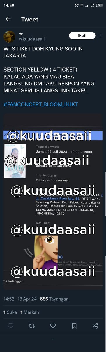 bbhcgf's tweet photo. hati hati yaa, jangan beli di akun @kuudaasaii dia SCAMMER!!! 

#FANCONCERT_BLOOM 
#FANCONCERT_BLOOM_INJKT https://t.co/t4J4kHuItF