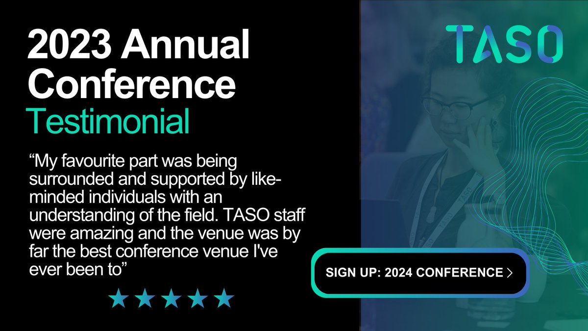 Still unsure about attending our annual conference (7-8 May)? Hear what a satisfied 2023 attendee said… Attend to: ✅ Sharpen evaluation skills ✅ Understand your impact ✅ Network ✅ Learn from leaders Register now: taso.org.uk/event/annual-c… #TASOCon2024
