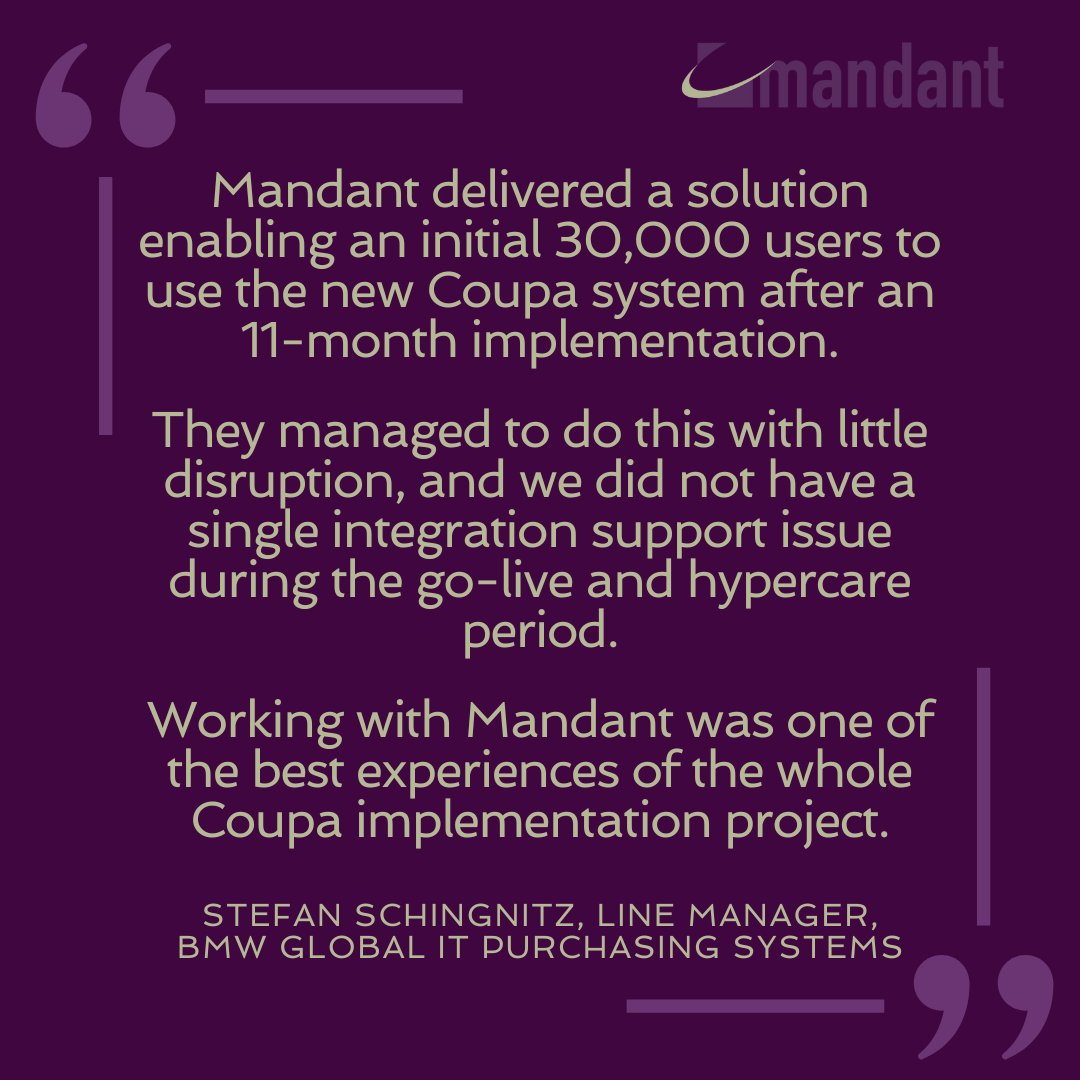 mandantUK's tweet photo. 🚗 Accelerating Success with Mandant 
Mandant helped an automotive client integrate Coupa for 30,000 users in 11 months with zero disruptions.
Ready to drive your #ERP integration to success with minimal downtime? Let's gear up for your project's victory lap! 🏁 https://t.co/rvDAGc8MiO