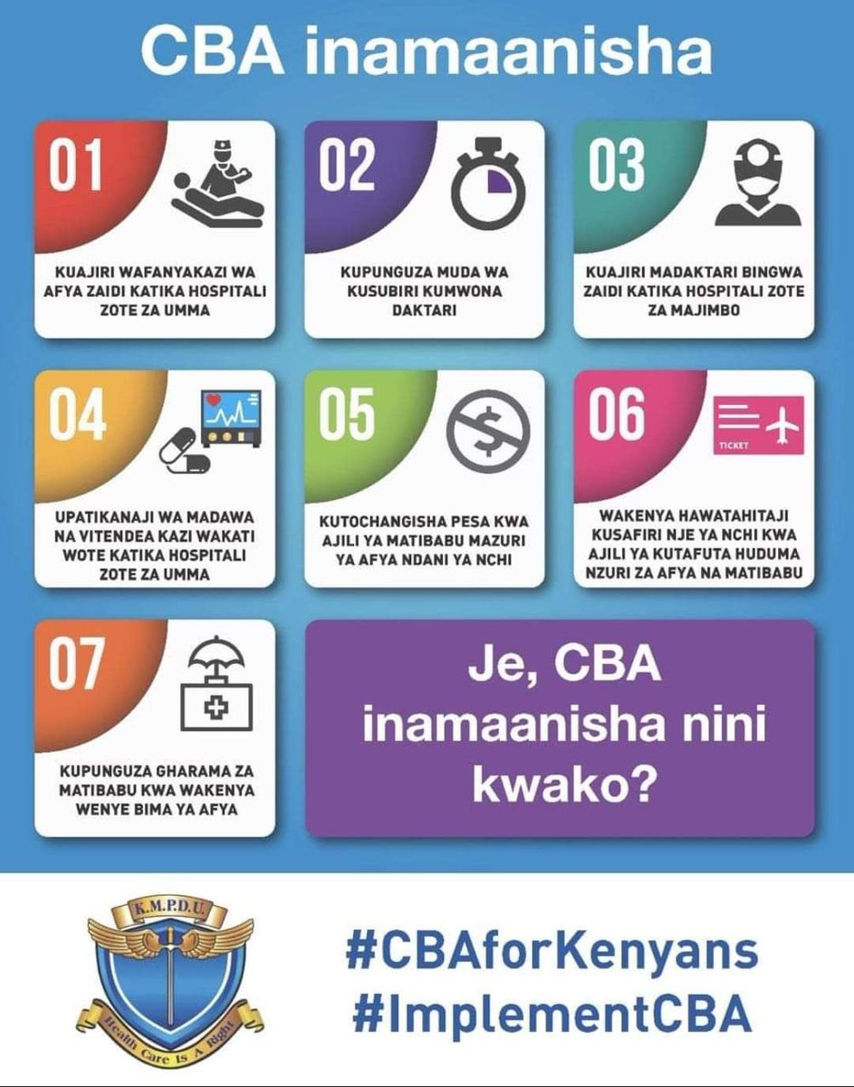 DaktariOne's tweet photo. #CBAforKenyans
-The 2017CBA promised better conditions for doctors and Kenyans at large, yet it remains unimplemented.
-GoK MUST honor its commitments and support the Doctors who support our nationβs health.
-Itβs time for promises to become action. #DoctorsStrikeKE https://t.co/U8rU4Mpw7Y