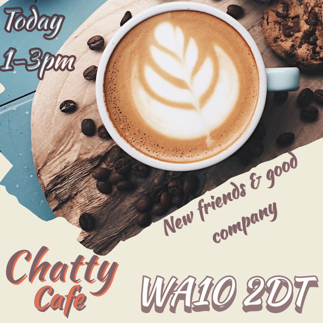 Free chatty café @HopeStHelens today 1-3pm #goodcompany #Connection @TNLComFund @CGLStHelens @StHWellbeing @sthelensstar