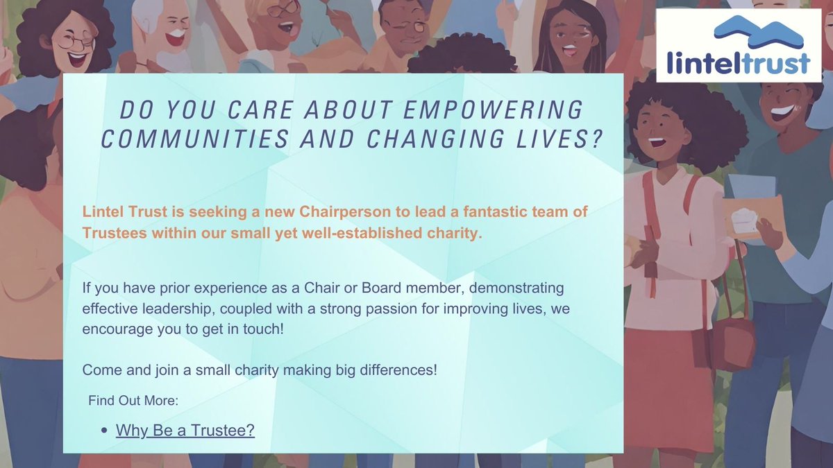 Wonderful opportunity to join our Board and lead a small but perfectly formed charity making big differences. 
Click here: shorturl.at/fBOQW
#chair #trustees #leadership #housing #charity