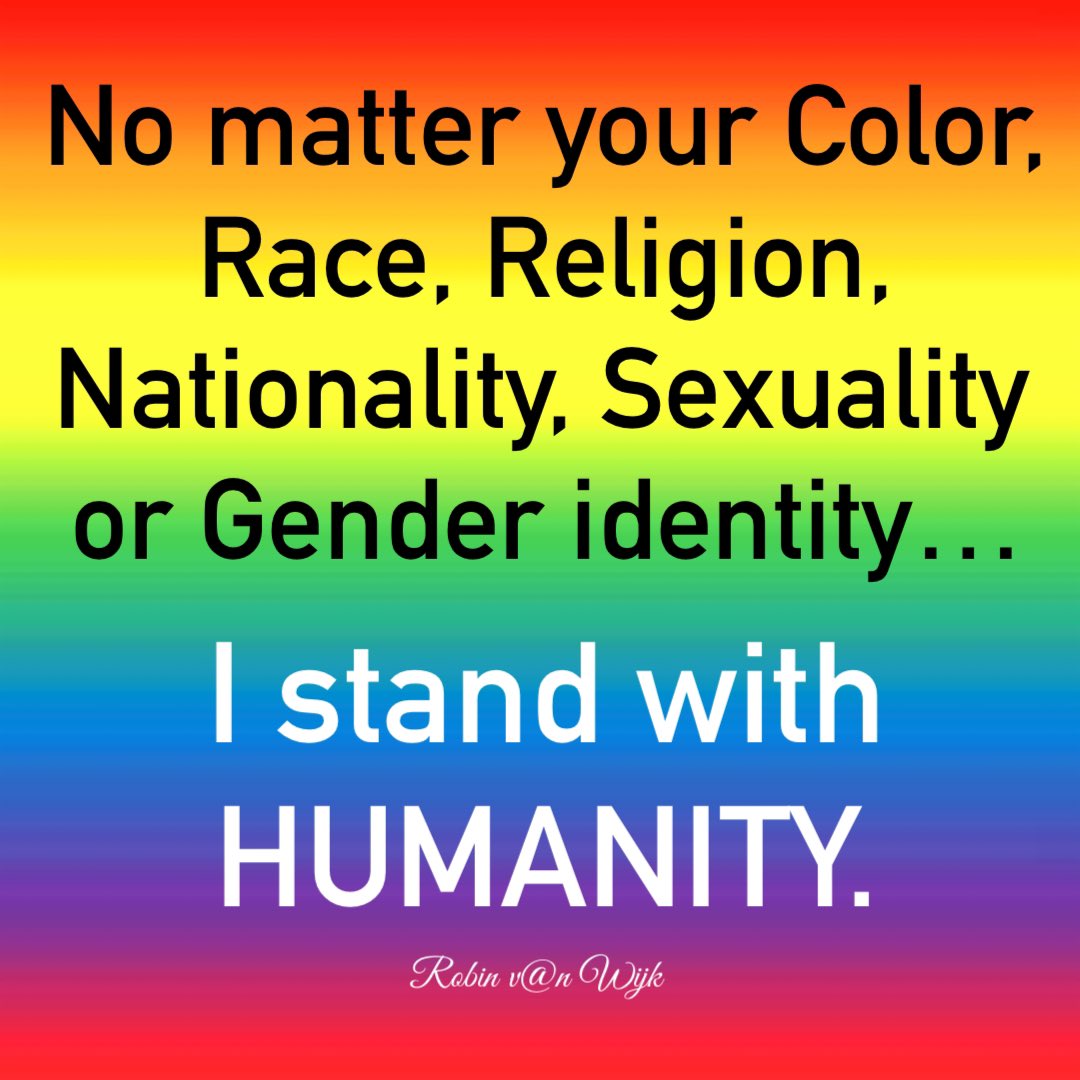 I stand with #humanity ❣️

#color #race #religion #nationality
#sexuality #genderidentity 

🩷❤️🧡💛💚🩵💙💜🖤🩶🤍🤎