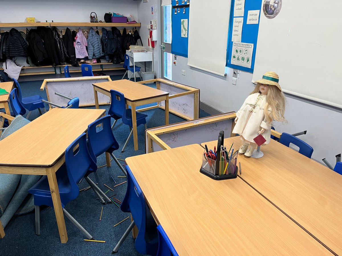 ditton_ps's tweet photo. Oh no! Look what Miss Alderton found when she came into school this morning! Who has done this? I wonder who the children are in the portraits. @LiteracyCounts1 @KatieMayGreen 
#seenandnotheard https://t.co/Z5DhT9FyU9