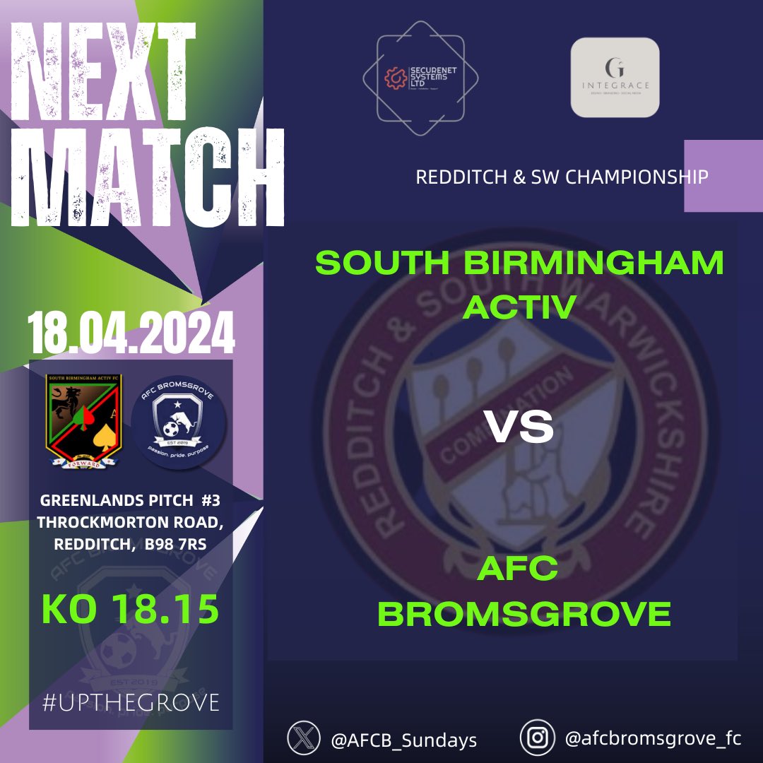 FIXTURE 》

Huge game tonight sees us travel to face <a href="/sbactiv/">South Birmingham Activ FC</a> in a must win league fixture if we are to have any hope of closing the gap at the top of the table. This one should be a belter!

All support appreciated 👏🏽

#UpTheGrove🦁

<a href="/Randswcl/">Redditch & SW League</a>