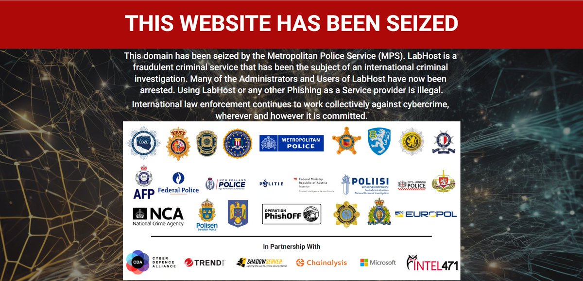 A Met-led, multi-agency operation closed down a phishing website responsible for mass fraud. LabHost allowed users to create sophisticated copies of existing bank and company websites with the purpose of tricking unsuspecting victims into revealing their personal details. We…