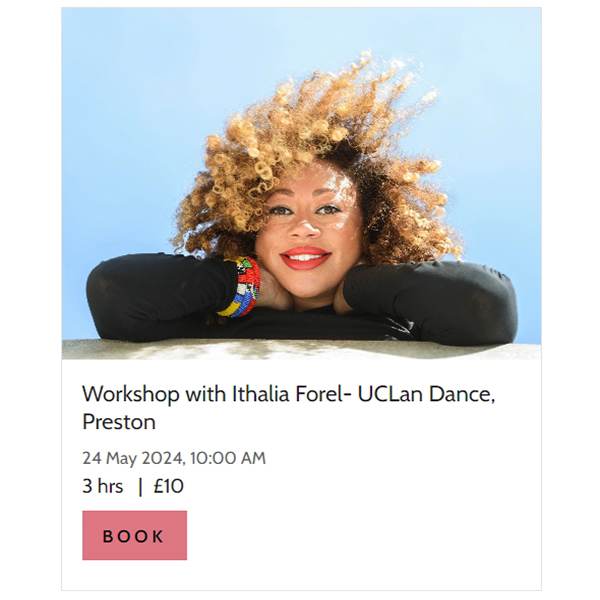 Journey to Joy: Exploring Contemporary African Dance workshop with Ithalia Forel at #UCLanDance, #Preston 24 May 2024. Join Ithalia as she takes you on a Journey of Self-Discovery based around contemporary African dance practices. lpmdance.com/move-with-us/o…