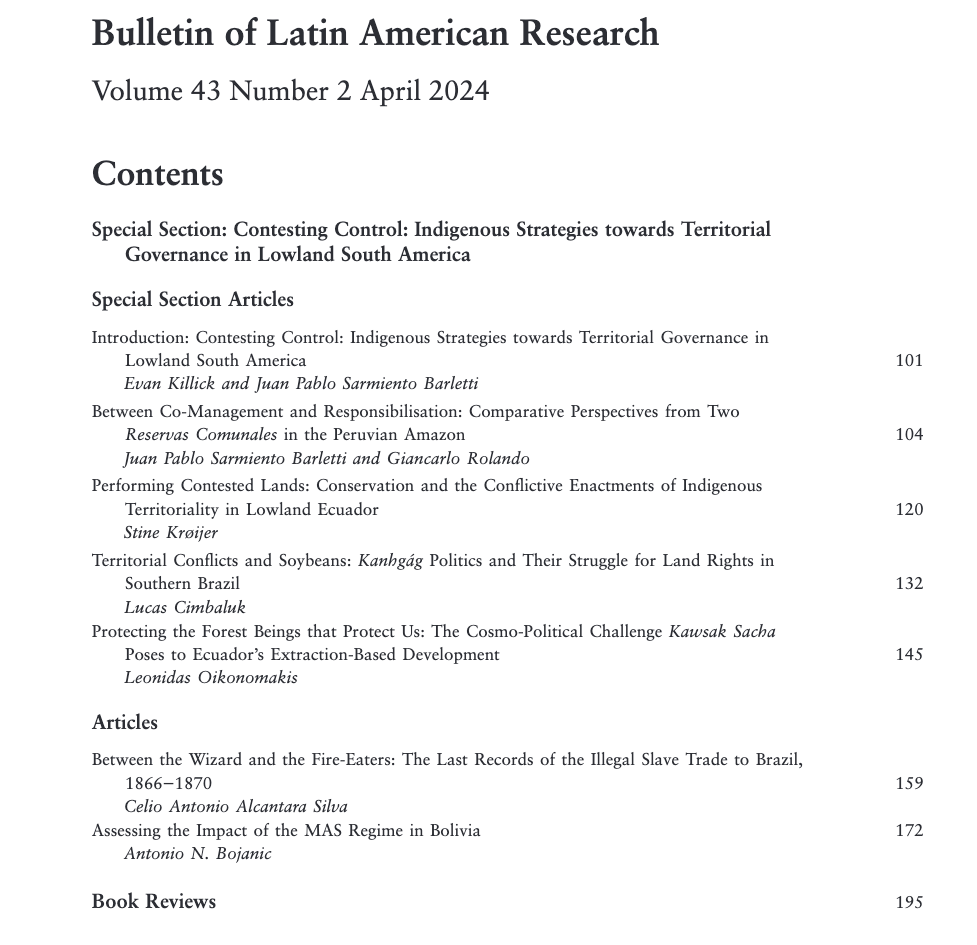 📢NEW BLAR ISSUE OUT📢 Volume 43, Issue 2 has a Special Section on Contesting Control: Indigenous Strategies towards Territorial Governance in Lowland South America, plus our original articles and book reviews. Please check all the publications here: onlinelibrary.wiley.com/toc/14709856/2…