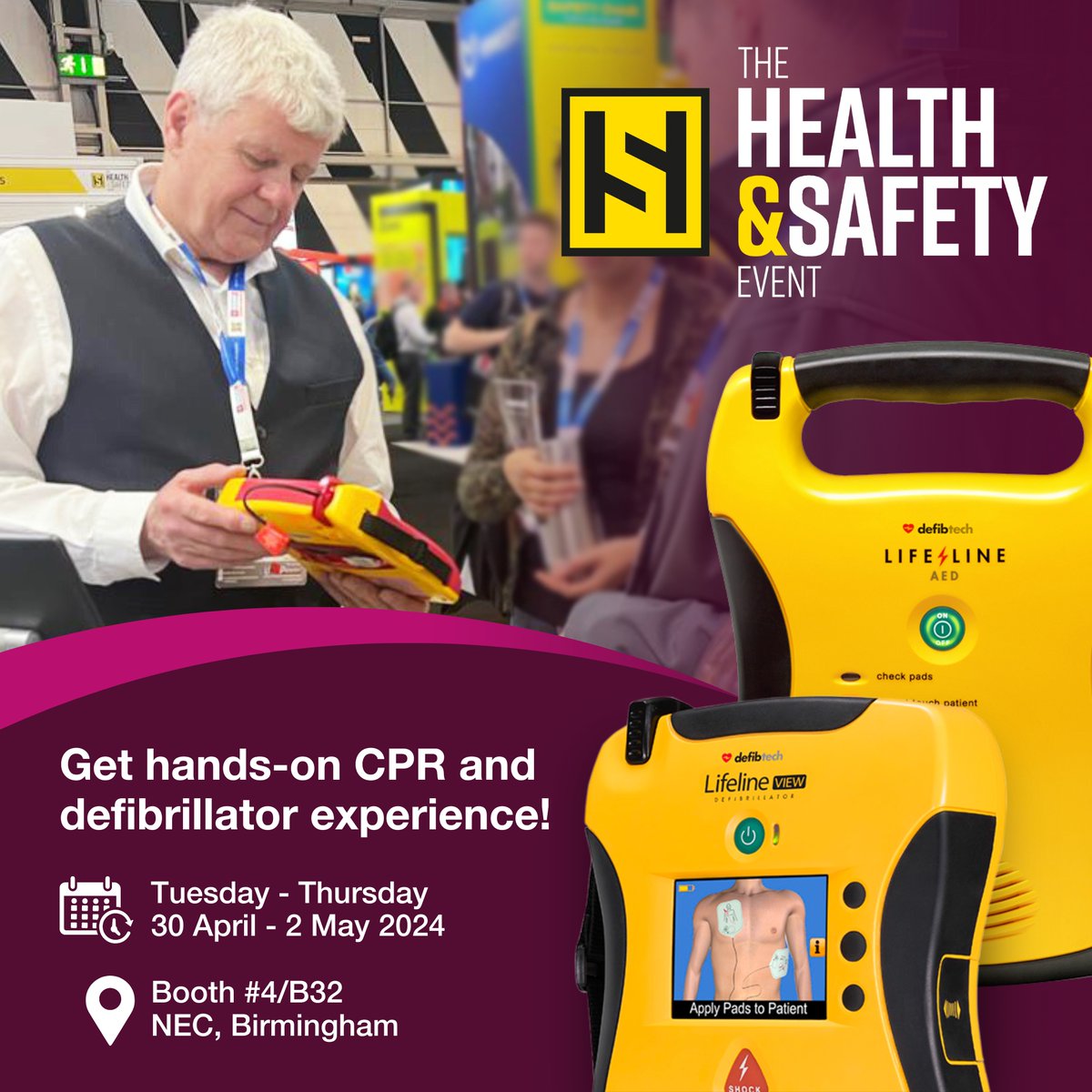 Join the conversation!

We'll be at the Health & Safety Event, NEC Birmingham, on stand #4/B32 from 30th April – 2nd May, showcasing the importance of CPR and defibrillator usage.

We can’t wait to see you!

#HealthandSafety #NEC #SafetyAwareness #HSE2024 #Defibrillator