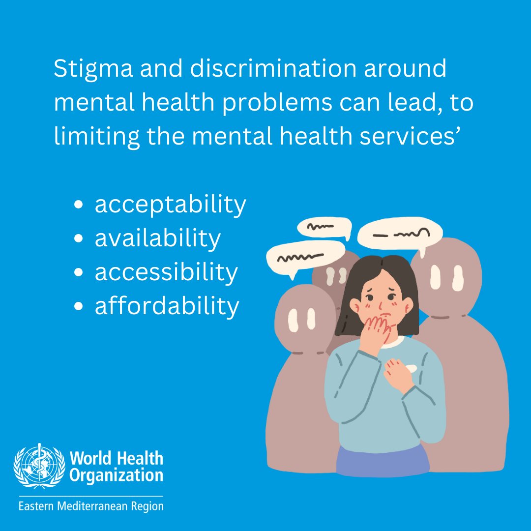 Stigma and discrimination around mental health problems can lead, to limiting the acceptability, availability, accessibility and affordability of mental health services. #MentalHealthMatters #MentalHealth