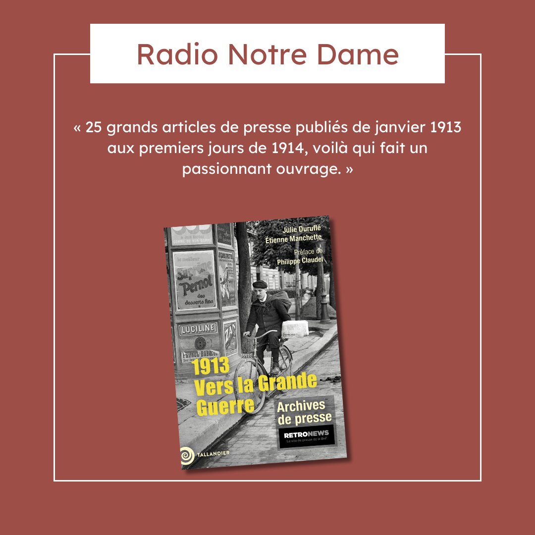 À l'occasion de la sortie de « 1913. Vers la Grande Guerre » (@Ed_Tallandier), entretien avec Simon Tatreaux dans l'émission Un jour une histoire, sur @radionotredame : radionotredame.net/podcasts/RND40…