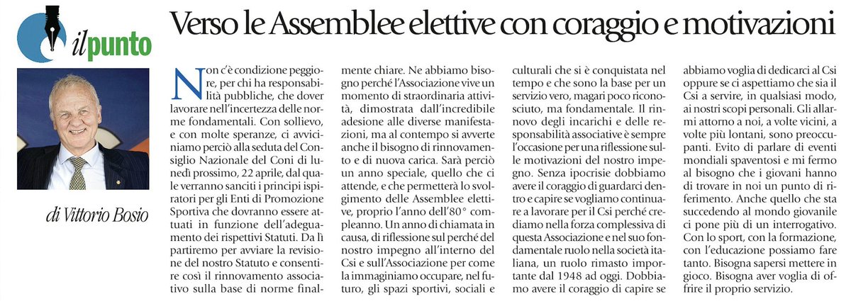 🗣️ Verso le Assemblee elettive con coraggio e motivazioni ✍️ L’editoriale del presidente nazionale @ViBosCsi su @Avvenire_Nei di oggi #18aprile 👇 centrosportivoitaliano.it//notizie/notiz…