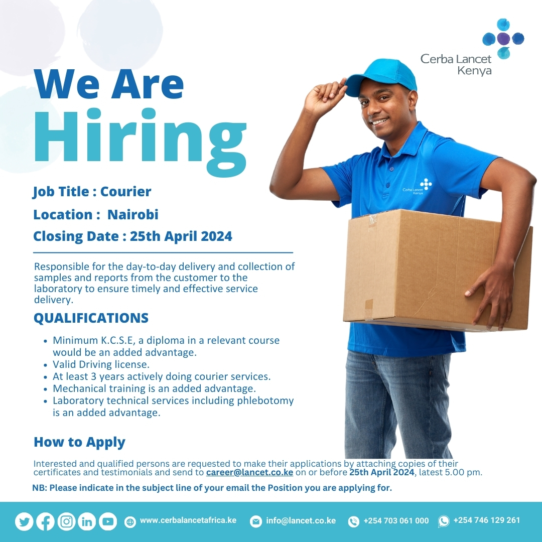 We are currently hiring!! #IkoKaziKE Share widely & Apply Now! cerbalancetafrica.ke/careers/ #hiring #jobhunt #share #africa #CerbaLancetKenyaCares #career #cv