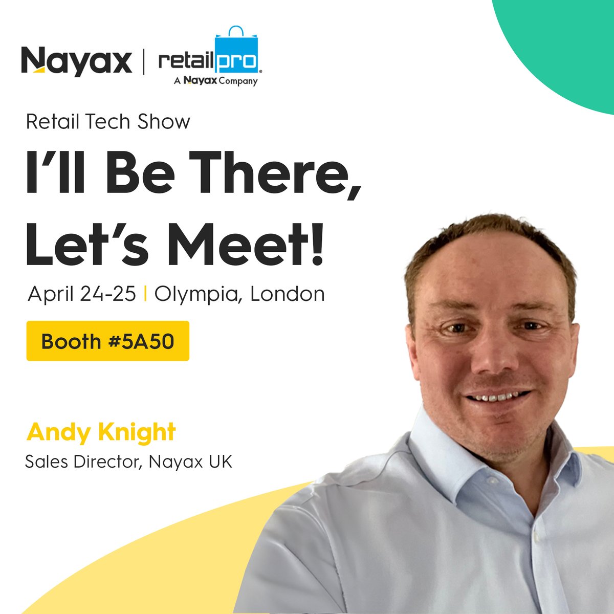 Andy Knight, Nayax's UK Sales Director, will be at the @RetailTechShow ! 
Schedule a meeting to explore how our complete solutions can expand your horizons and help your business grow >> hubs.li/Q02thht10
___
#Nayax # #RTS2024 #RetailTech #Retailtechnology