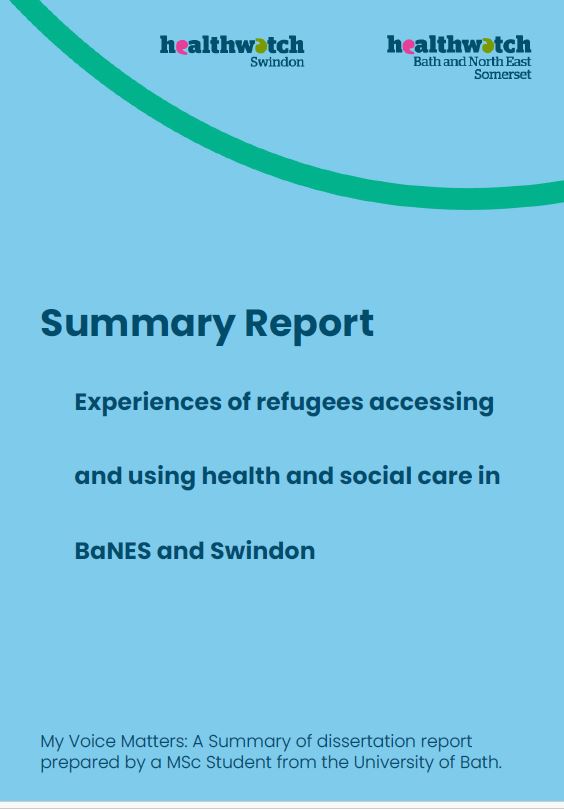 This summary report explores the experiences of refugees accessing and using health and social care in Bath and North East Somerset (BaNES) and Swindon.  healthwatchbathnes.co.uk/report/2024-04……

@NHSBSWICB 
@bathnes
@BathRefugees
