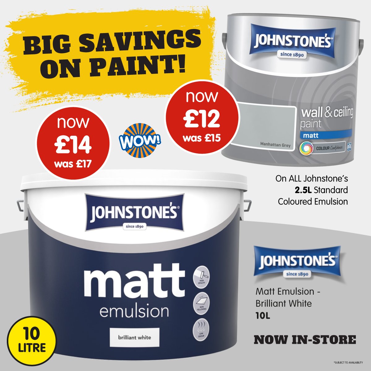We've got a brilliant saving on @Johnstoneuk’s paints in-stores currently💖! ALL 2.5L standard coloured emulsion is now only £12 - while the 10L Brilliant White Matt Emulsion is just £14✨! Which room do you need to paint next?
