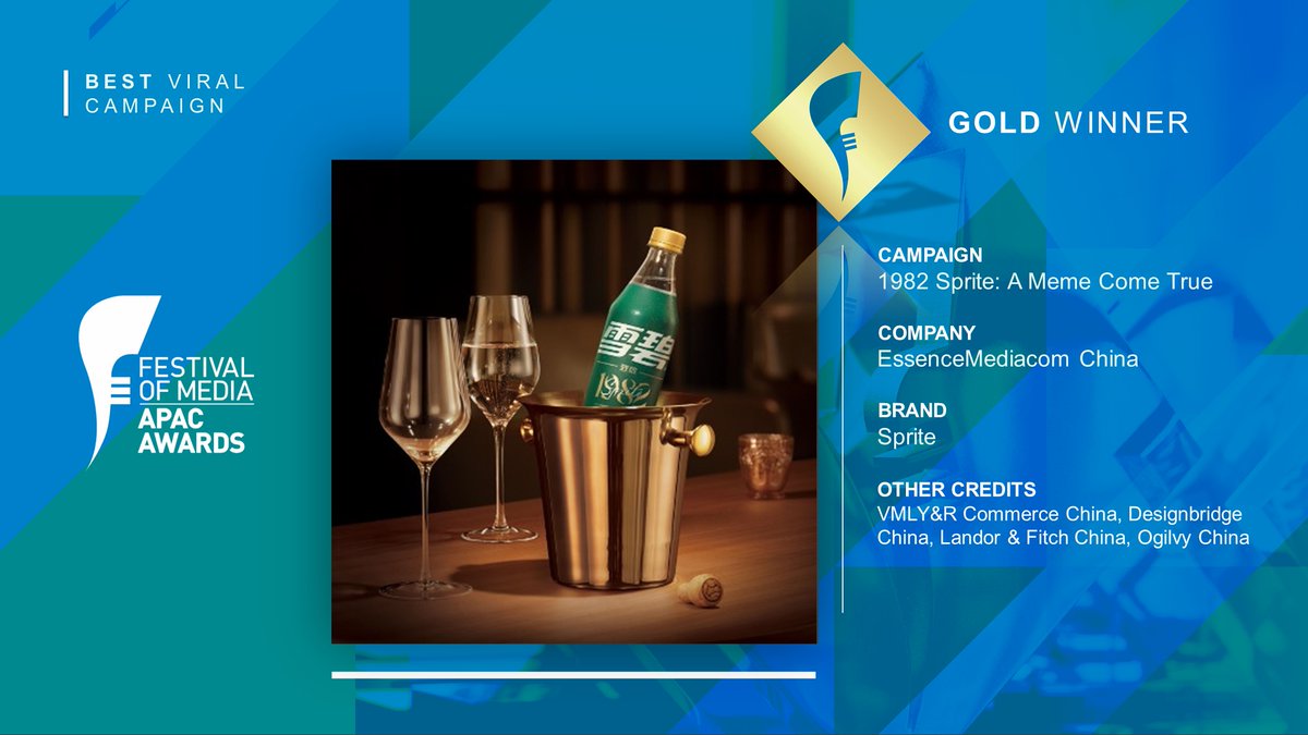 Gold for Best Viral Campaign goes to @emglobal China for 1982 Sprite: A Meme Come True #FestivalofMedia