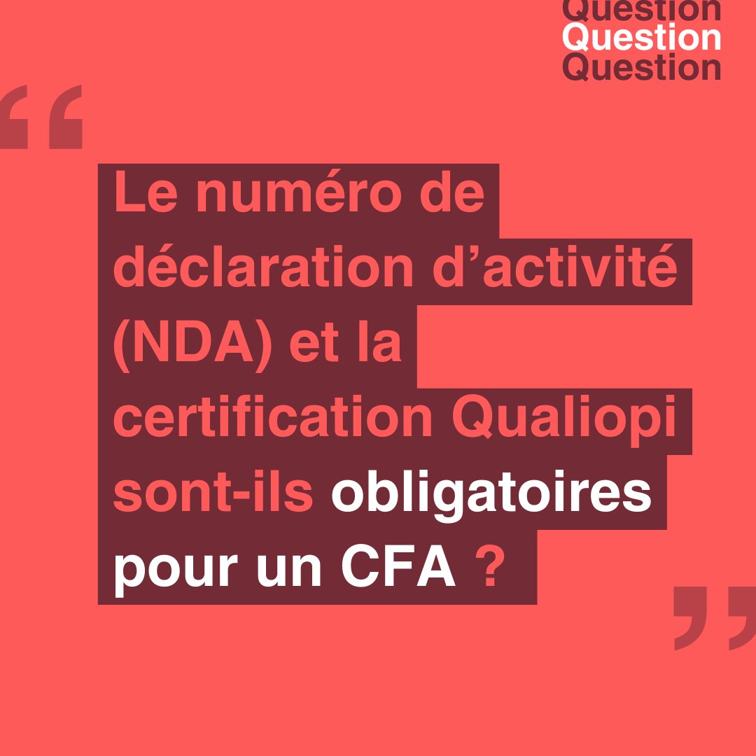 ✅ Oui, il doit disposer d’un NDA ℹ️ Il doit se déclarer auprès de la DREETS, au plus tard dans les 3 mois suivants la conclusion de la 1ère convention de #formpro. ✅ Oui, il doit aussi être certifié #Qualiopi (obligatoire depuis 01/01/22) ⬇️