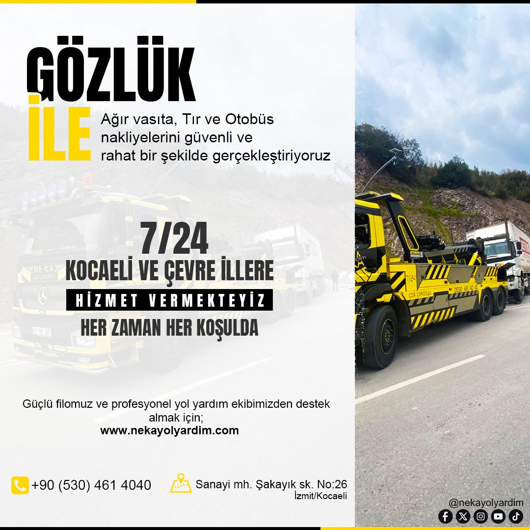 Neka yol yardım 7/24 hizmetinizde ⏰ 
☎+90 (530) 461 4040
📍Sanayi mh. Şakayık sk. No:26 İzmit/Kocaeli
 #neka #kalite #yol #kamyon #güçlüfilo #nakliye #kocaeli #çekiçi #kesfet #yolyardım #nekayolyardim #ızmit