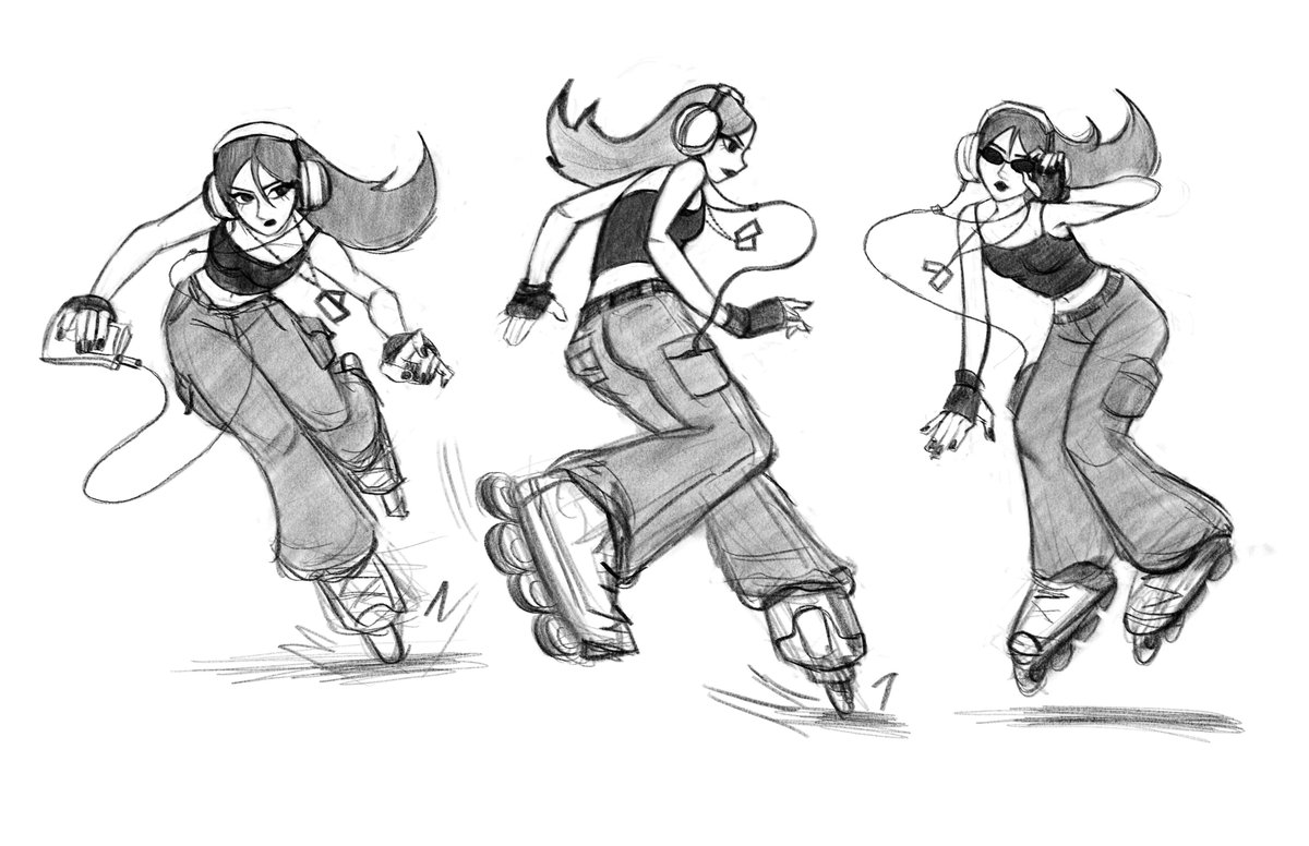 worldalchemy's tweet image. OC I’m exploring, Regina, a super cool DJ that rollerblades too! Inspired by 90s/Y2K Techno Era. Used a pencil brush in Procreate, keeping it old school. 😎 #characterart #characterdesign #ocartist #ocart #animation #2danimation #90s #Y2K #techno #djs #dj