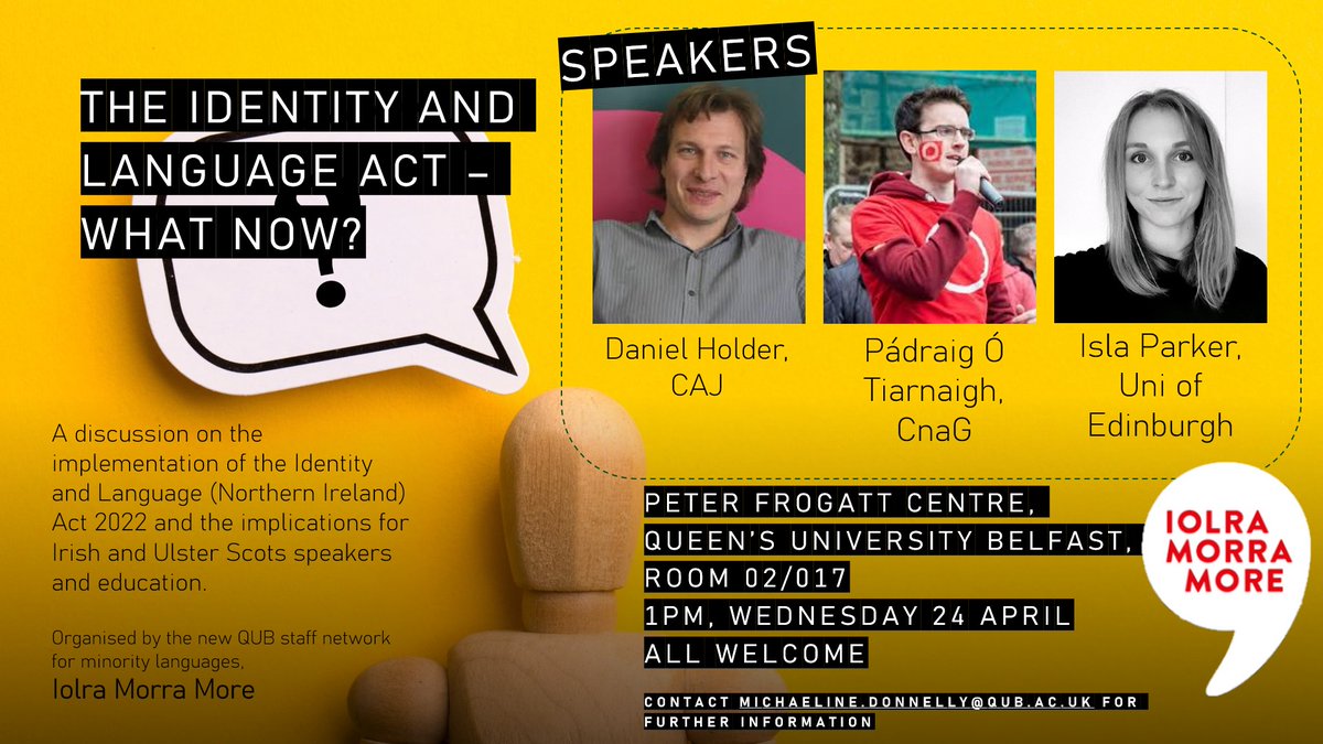 Wednesday 24 April, 1pm, 'The Identity and Language Act - What now?' - Iolra Morra More: