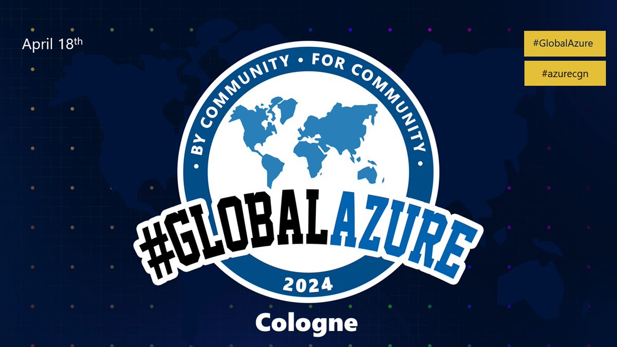 azurecgn's tweet photo. Cologne is ready for #GlobalAzure Bootcamp Cologne
18.April 2024
Your host today
@azurecgn-Team @Ra_Koellner
Join the fun for free and register here: https://t.co/kH7XjxosyN
@Azure #MicrosoftAzure #GlobalAzure #azurecgn https://t.co/xMoV0GFjVf