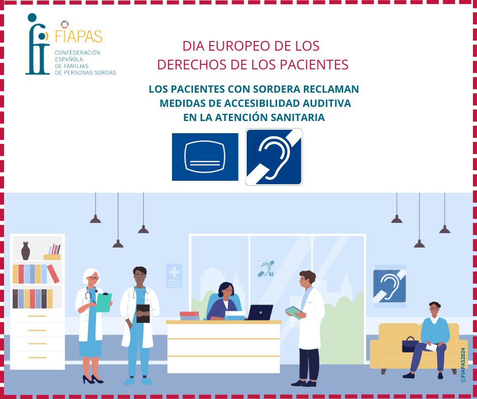 En el Día Europeo de los Derechos de los Pacientes seguimos reclamando medidas de acceso a la #información a personas #sordas para asegurar el #derecho fundamental a la #salud. #buclesmagnéticos #accesibilidad #subtitulado y otras. fiapas.es/actualidad-y-a…