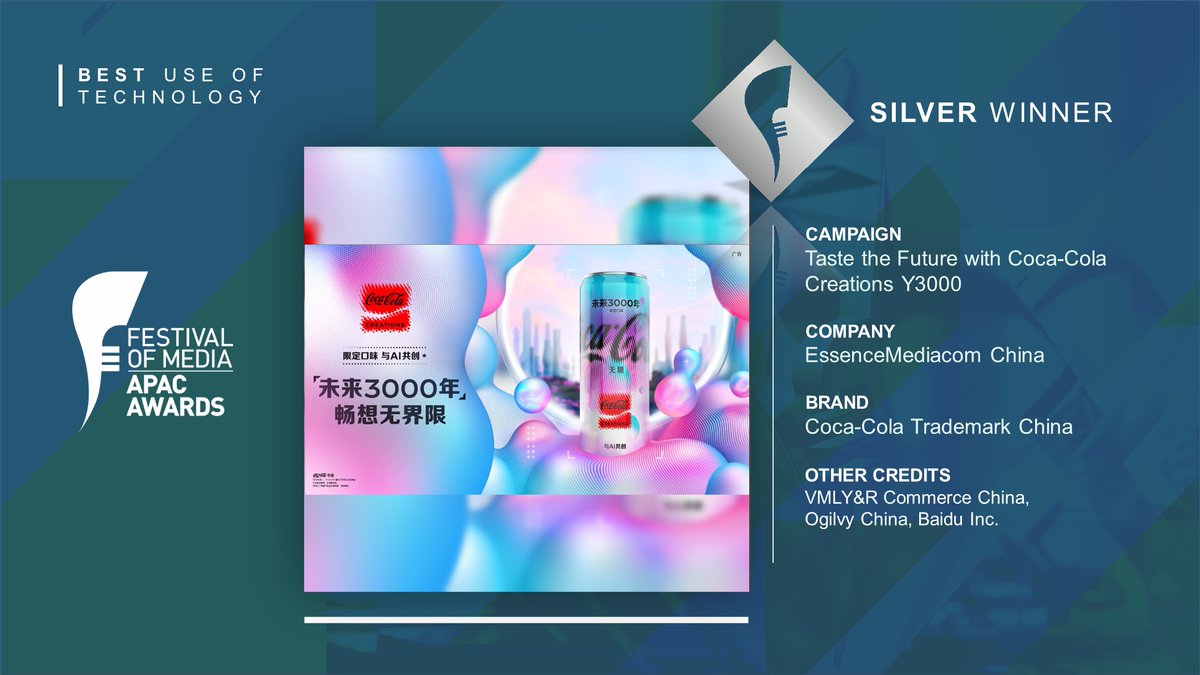 Silver for Best Use of Technology is awarded to @emglobal China for Taste the Future with Coca-Cola Creations Y3000 #FestivalofMedia